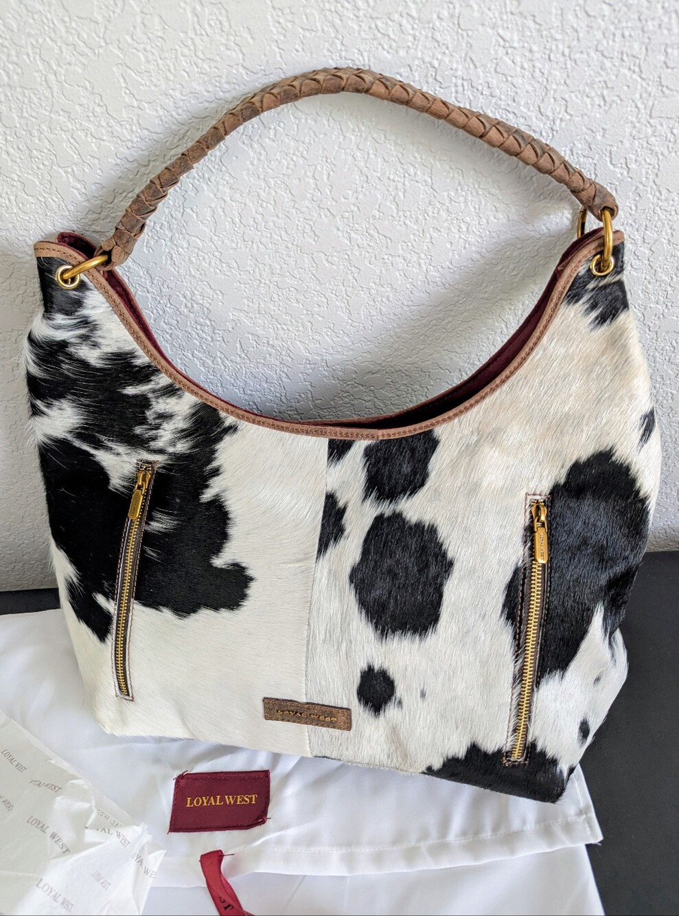 Myra Loyal West Large Black White Cowhide Calfskin Leather Shoulder Bag NWT - Picture 5 of 8
